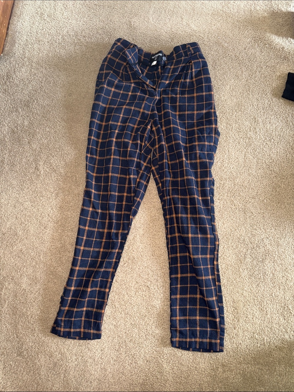 Navy Plaid Trousers with Brown Windowpane Check